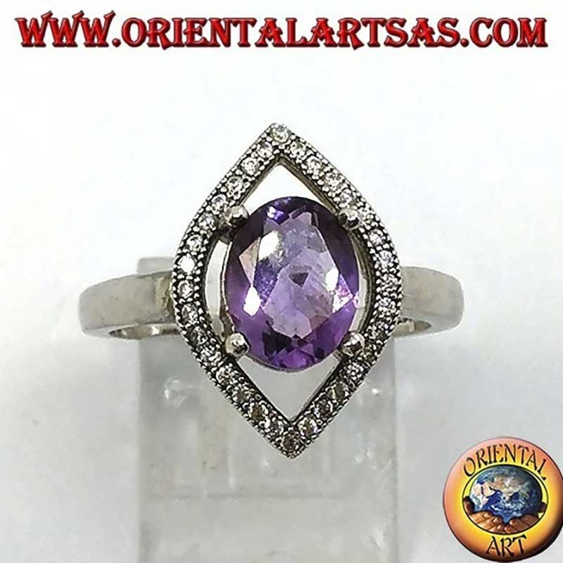 Anello Argento 925 Ametista naturale e Zirconi | Design Navetta