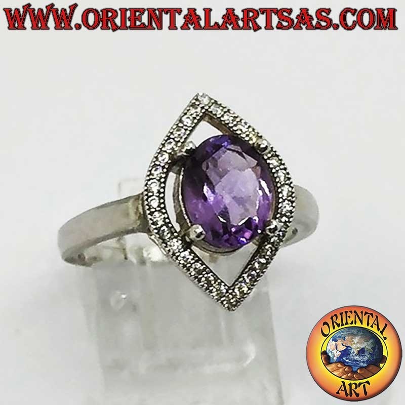 Anello Argento 925 Ametista naturale e Zirconi | Design Navetta