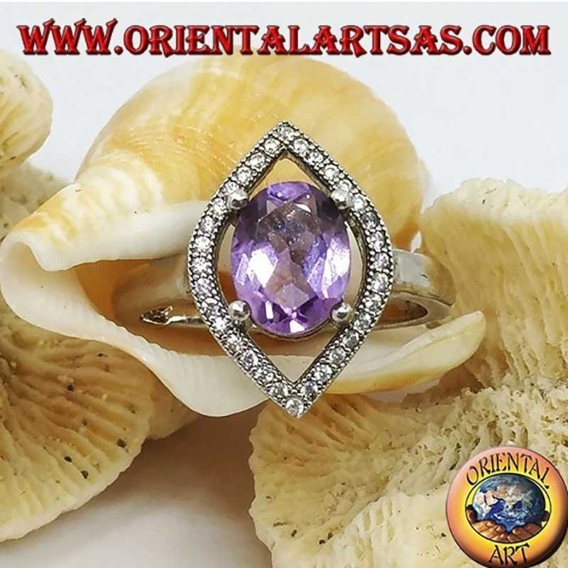 925 Sterling Silver Ring with Natural Amethyst and Zirconia | Navetta Design