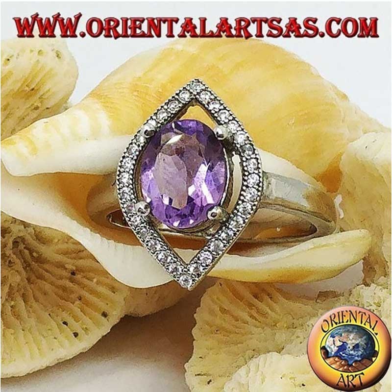 925 Sterling Silver Ring with Natural Amethyst and Zirconia | Navetta Design