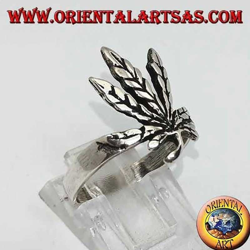 Anello Argento 925 Fatto a Mano Foglia Marijuana Intagliata