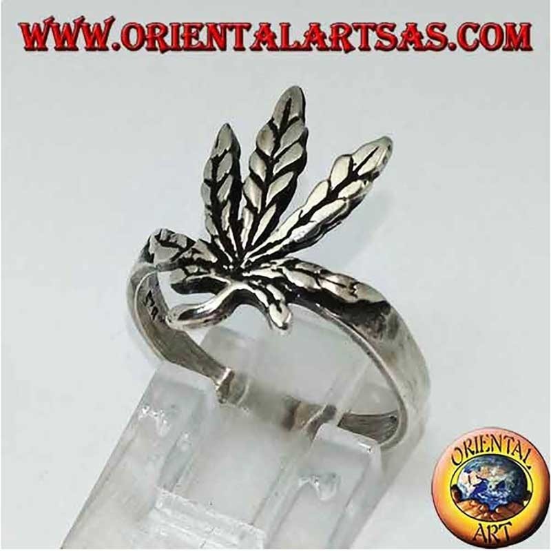 Anillo Plata 925 Hecho a Mano Hoja Marihuana Tallada