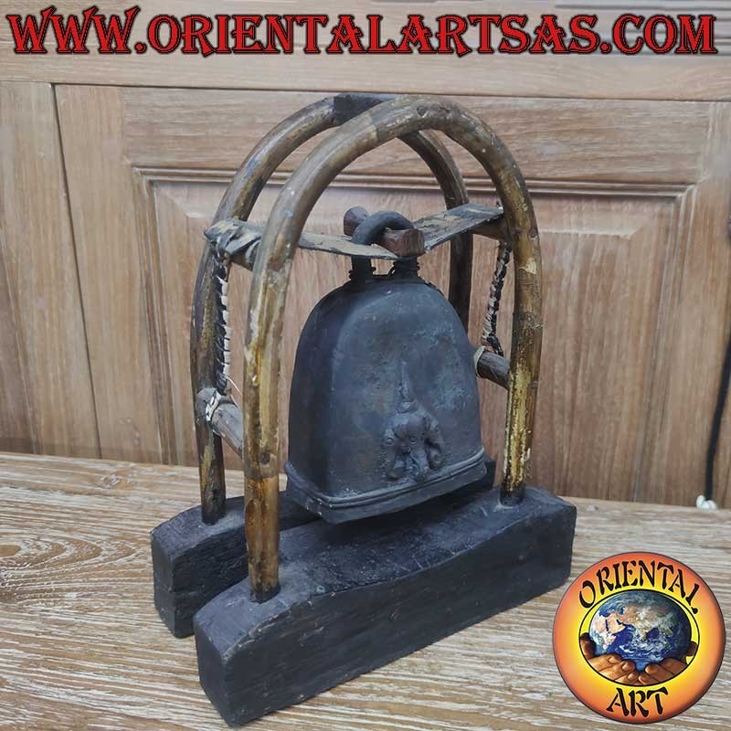 Campana Bronzo Airavata Elefante Tre Teste Alto Rilievo 3D Karen Burma