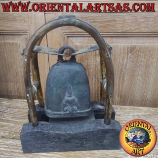 Cloche en bronze antique – Éléphant à trois têtes Airavata en haut relief 3D – Villages Karen de Birmanie – Poids : 780 grammes