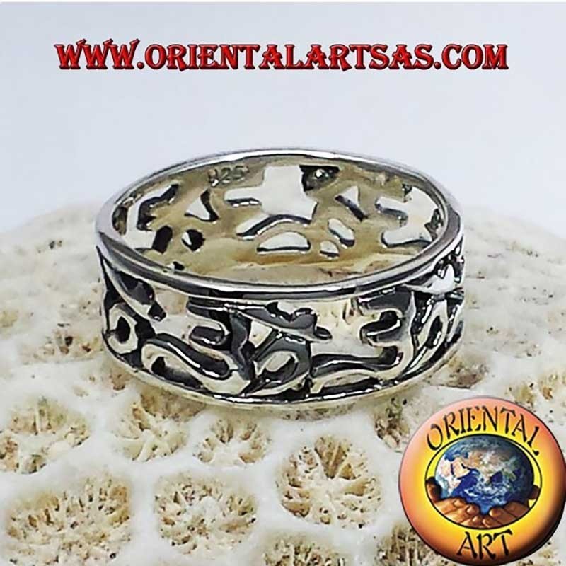 Anillo Ancho Plata 925 Om Calado Sílaba Sagrada 8 mm 5g  | Oriental Art