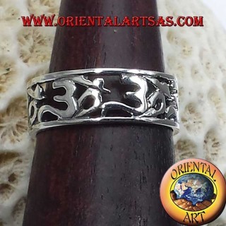 Anillo ancho plata 925 – Símbolo sagrado Om (ॐ) calado – Ancho 8 mm – Peso 5 gramos –  Joya espiritual