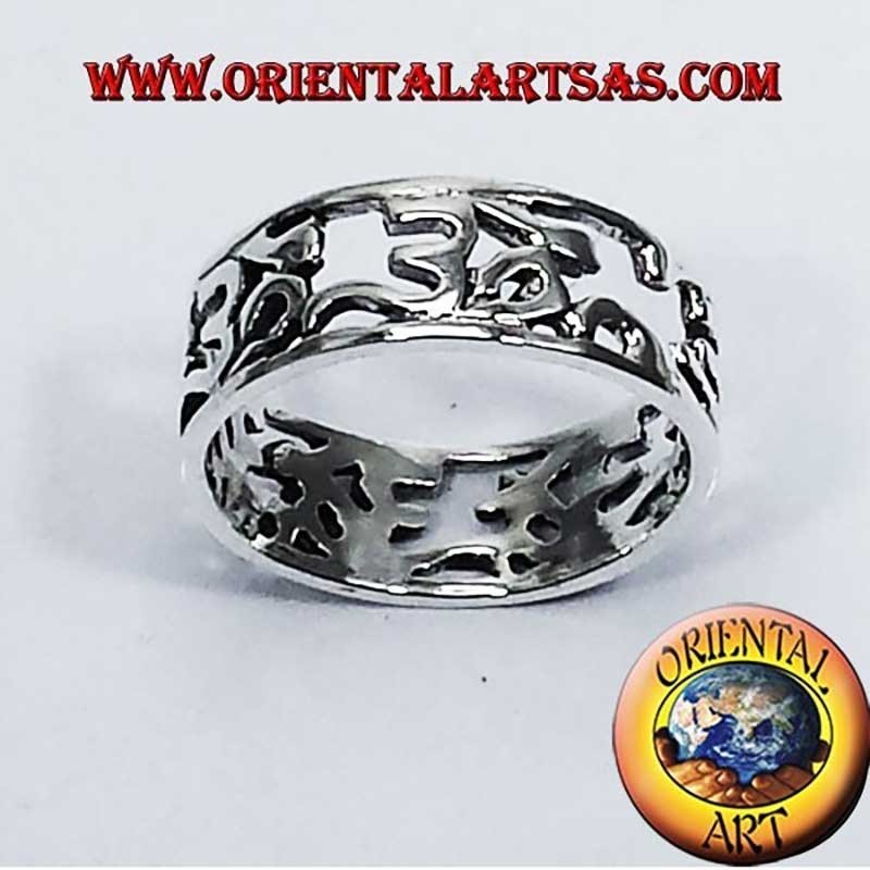 Bague Chevalière Argent 925 Om Ajouré Syllabe Sacrée 8 mm 5g