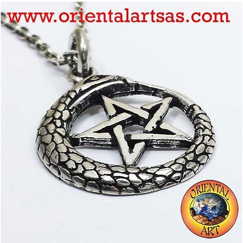 925 Silver Pendant Ouroboros Pentacle Snake Eternity Protection