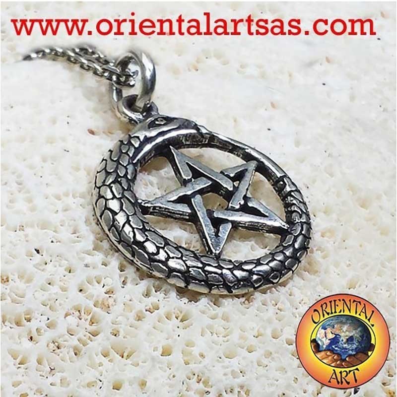 925 Silver Pendant Ouroboros Pentacle Snake Eternity Protection