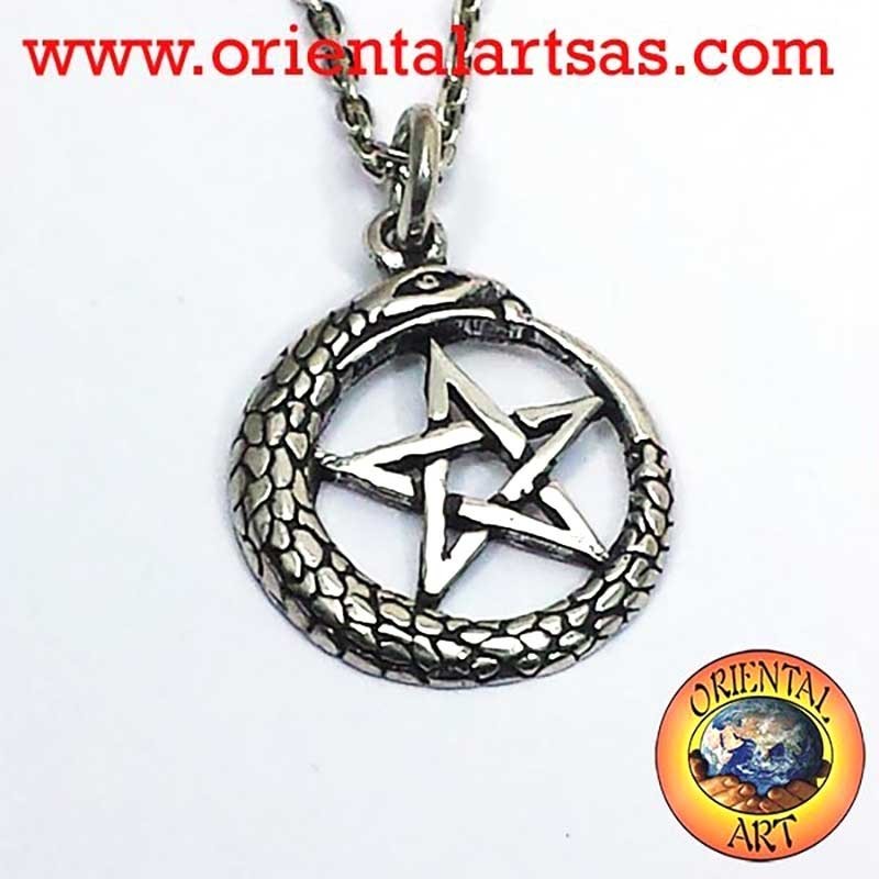 925 Silver Pendant Ouroboros Pentacle Snake Eternity Protection