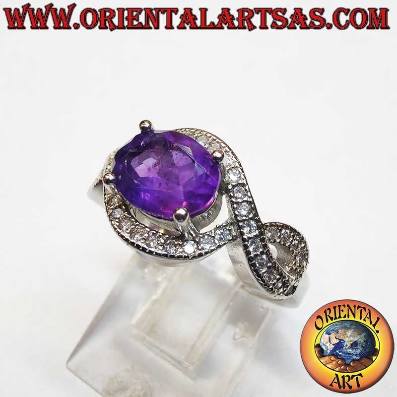 High Jewelry Rhodiniert Silberring Amethyst Unendlichkeitsknoten Zirkone