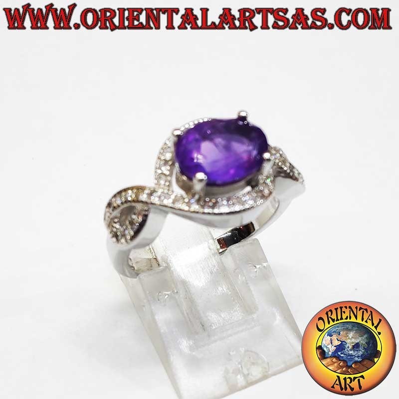 Bague Haute Joaillerie Argent Rhodié Améthyste Nœud Infini Zircons