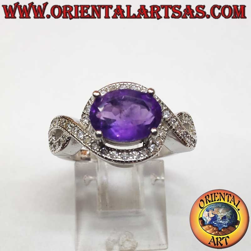 High Jewelry Rhodiniert Silberring Amethyst Unendlichkeitsknoten Zirkone