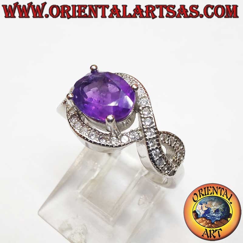 High Jewelry Rhodiniert Silberring Amethyst Unendlichkeitsknoten Zirkone