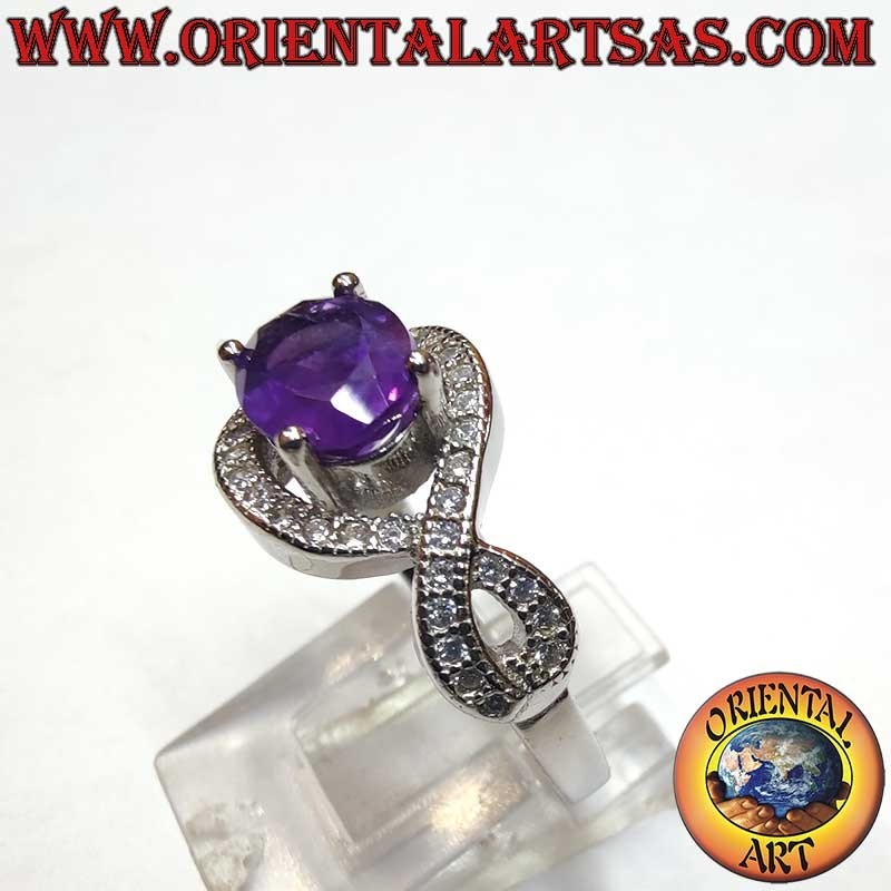Anillo Alta Joyería Plata Rodinada Amatista Nudo Infinito Circones