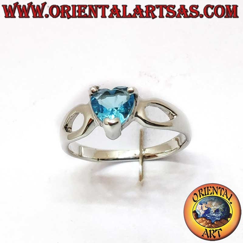 Anillo Plata 925 Corazón Topacio Azul Gotitas Caladas| Oriental Art