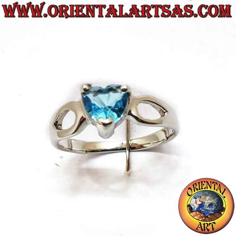 Anillo Plata 925 Corazón Topacio Azul Gotitas Caladas| Oriental Art
