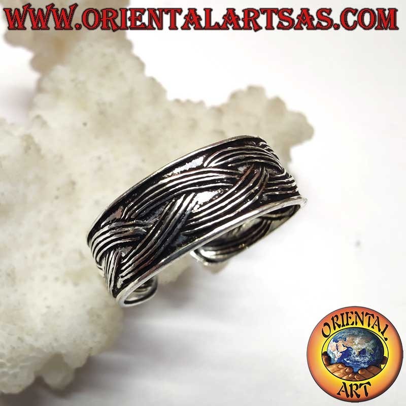 Anillo Plata 925 Trenza Cincelada Ajustable Pie Falange | Oriental Art.
