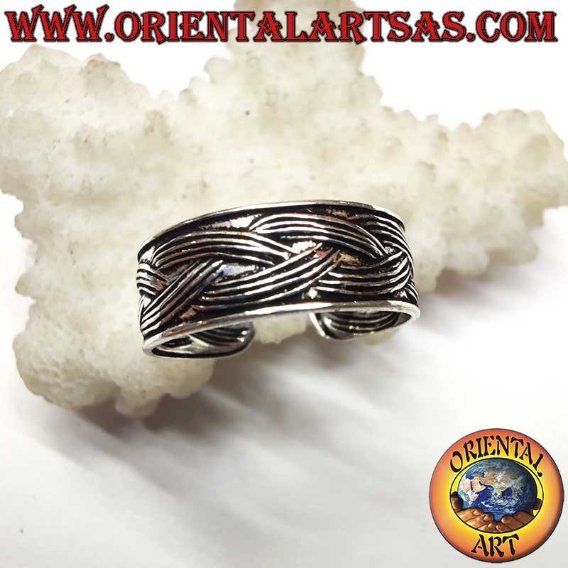 925 Silver Braided Chiseled Ring Adjustable Toe Midi | Oriental Art