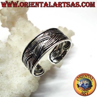 925 silver ring – Hand-chiseled braid – Adjustable for finger, toe or midi ring – Height 6 mm