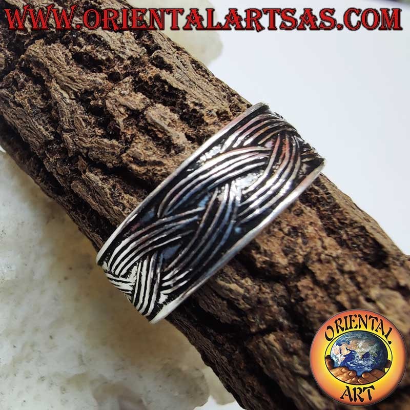 Anillo Plata 925 Trenza Cincelada Ajustable Pie Falange | Oriental Art.