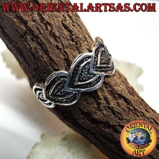 Anillo plata 925 – Corazones en fila cincelados a mano – Ajustable para dedo, pie o falange – Altura 6 mm