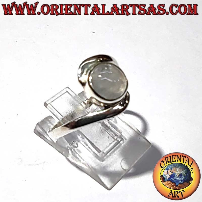 Anello Argento 925 Pietra di Luna Arcobaleno Blu