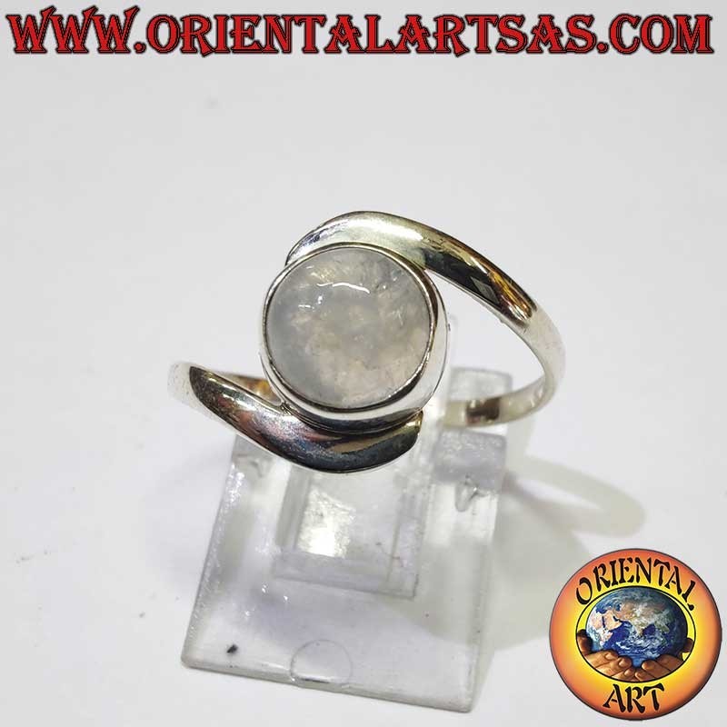 Bague en argent 925 et pierre de lune arc-en-ciel bleue fluorescente