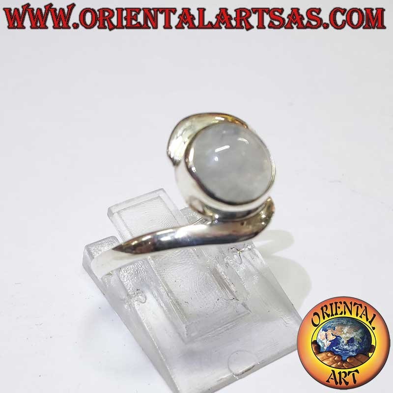 Ring aus 925er Silber mit Regenbogenmondstein, blau fluoreszierend