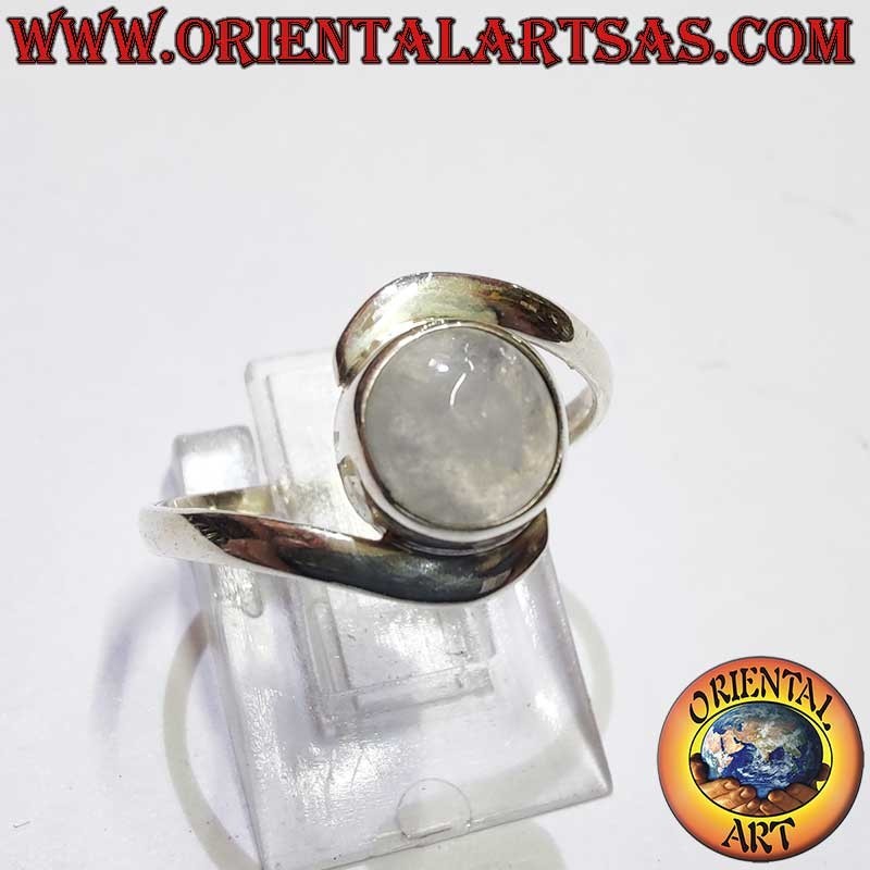 Bague en argent 925 et pierre de lune arc-en-ciel bleue fluorescente