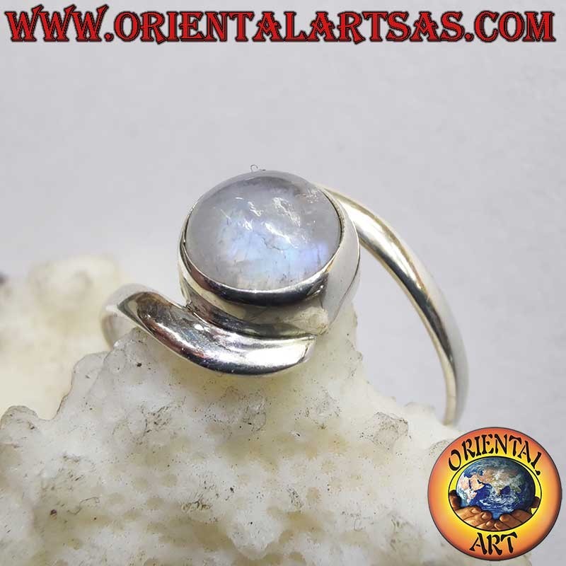 Anello argento 925 Pietra di Luna Arcobaleno blu 7 mm 1,6 g