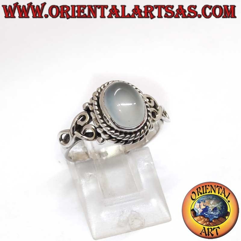 925 Silver Ring Oval Moonstone Heart Side Handmade