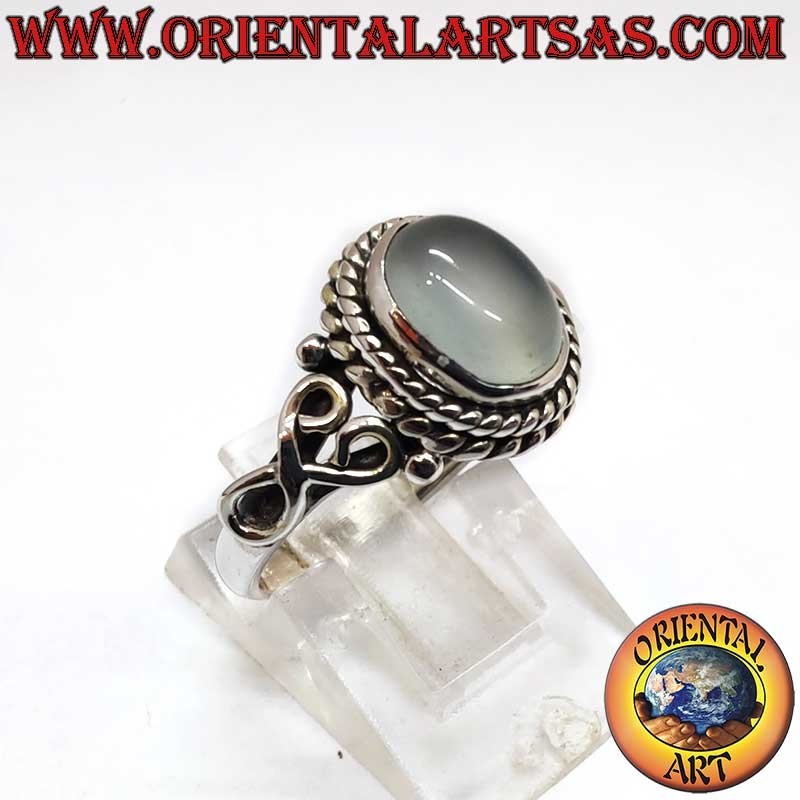 925 Silver Ring Oval Moonstone Heart Side Handmade
