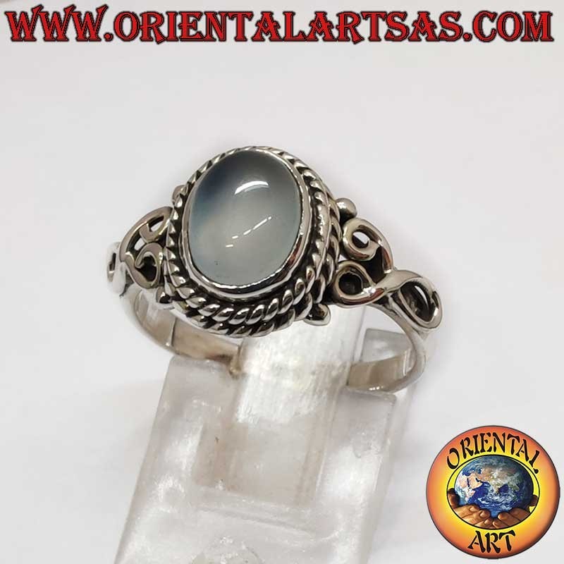 925 Silver Ring Oval Moonstone Heart Side Handmade