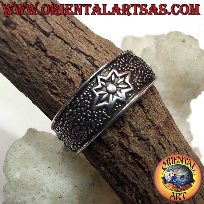Anillo plata 925 ajustable – Flor cincelada a mano – Para dedo, pie o falange – Altura 6 mm