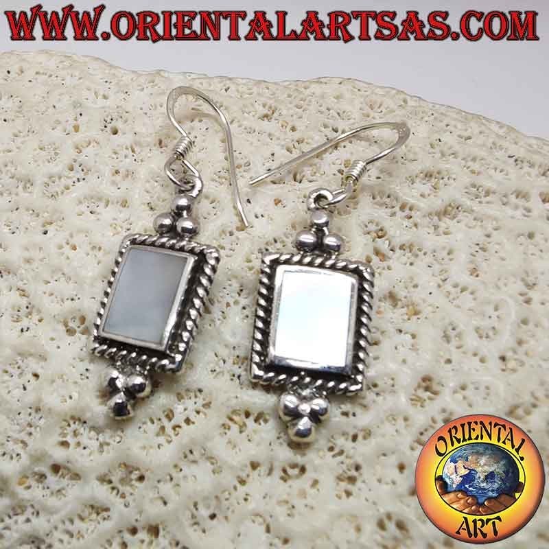 Pendientes Plata 925 Nácar Trenza Bolitas Colgantes