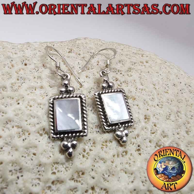 925 Silver Earrings Mother of Pearl Braided Beads Dangle