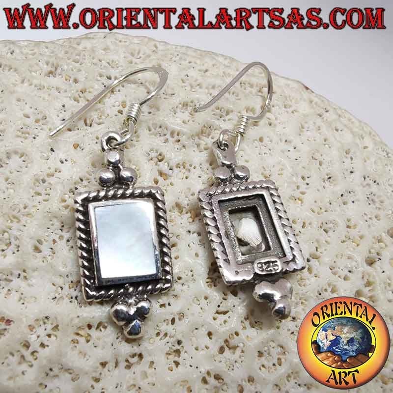 Orecchini Argento 925 Madreperla Treccia Pallini Pendenti