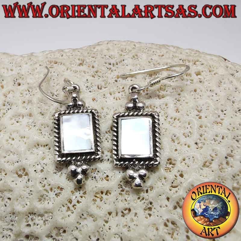 925 Silver Earrings Mother of Pearl Braided Beads Dangle