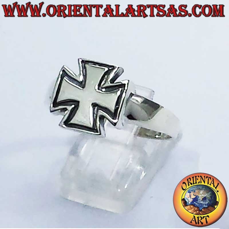 Bague argent 925 – Croix des Chevaliers Templiers – Bord creusé – Hauteur 13 mm