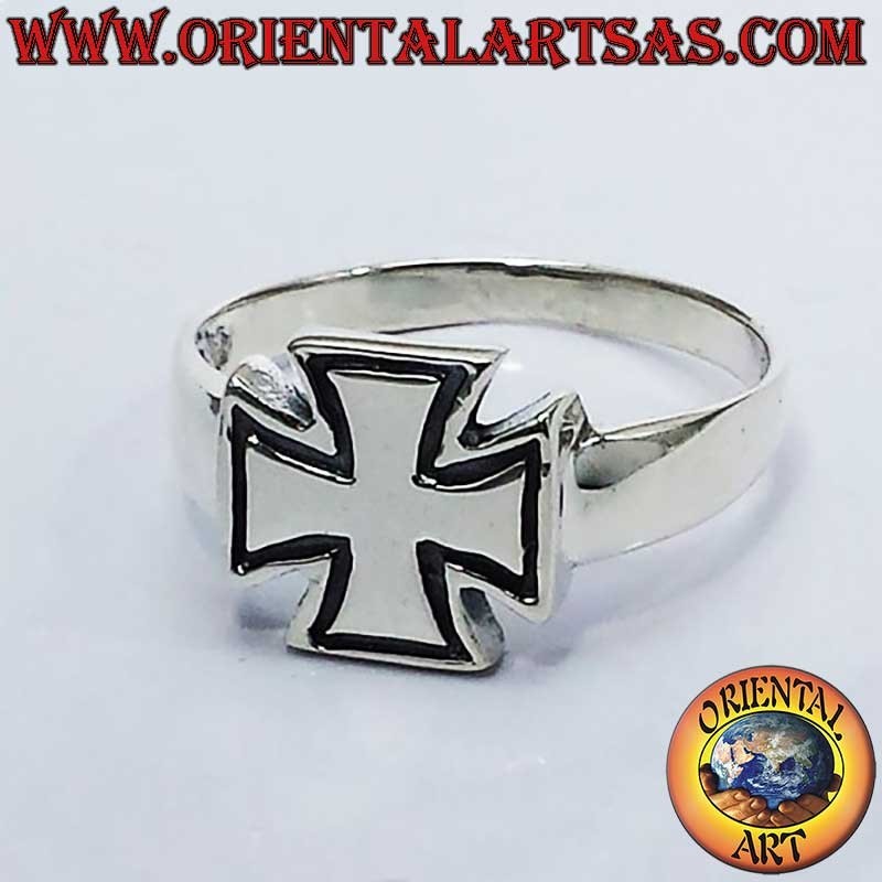 925 Silver Ring Knights Templar Cross Carved Border 13mm