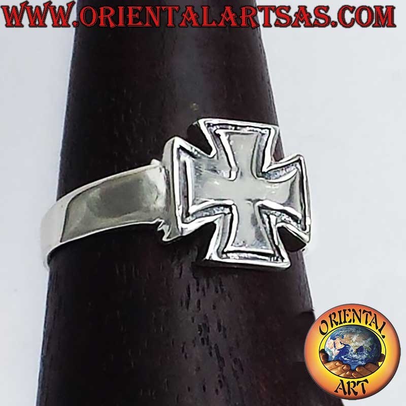 Bague Argent 925 Croix Templiers Bord Creusé 13mm