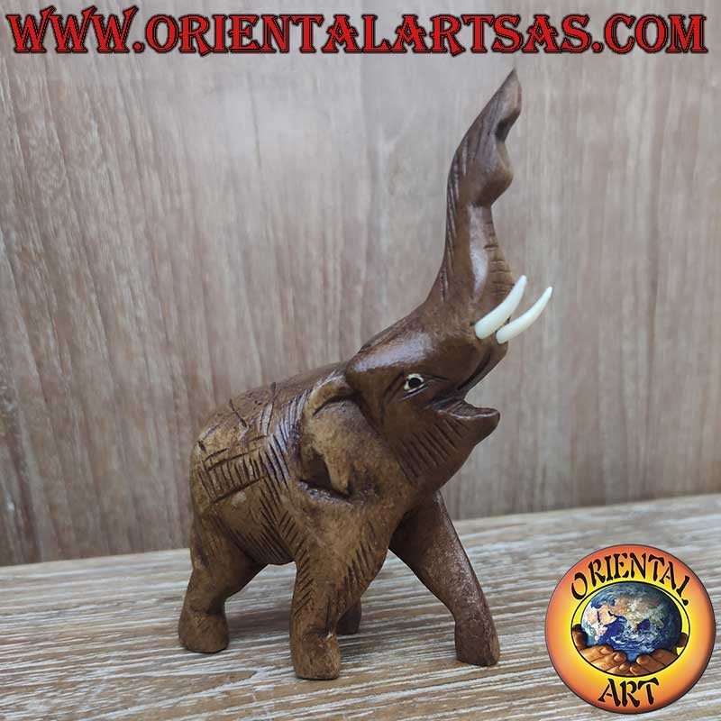 Thai Elephant Teak Wood Trunk Up Protruding Tusks 15cm
