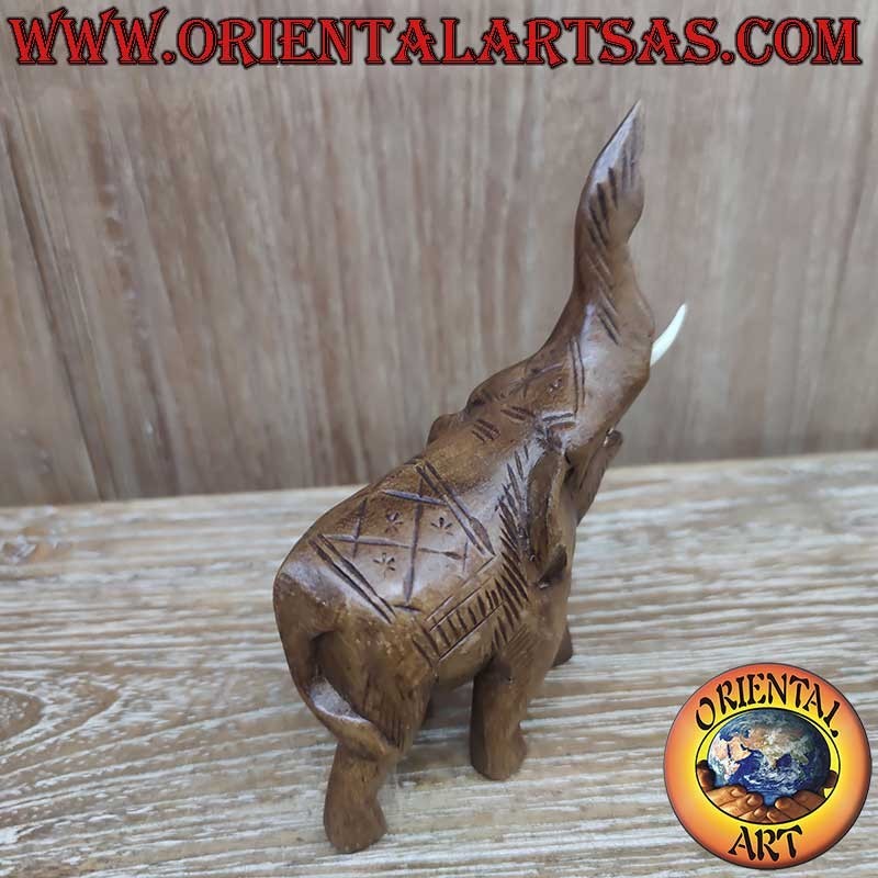 Thai Elephant Teak Wood Trunk Up Protruding Tusks 15cm