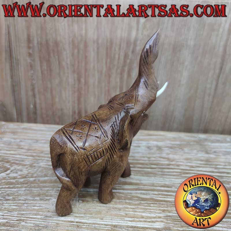 Elefante Tailandés Madera Teca Trompa Arriba Colmillos 15cm