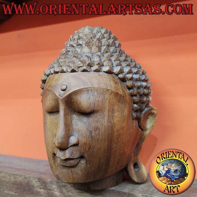 Buddha Head Suar Wood 23 cm Hand Carved Indonesia