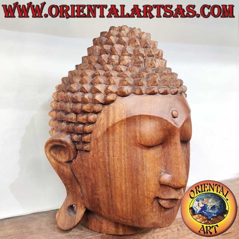 Buddha Head Suar Wood 23 cm Hand Carved Indonesia