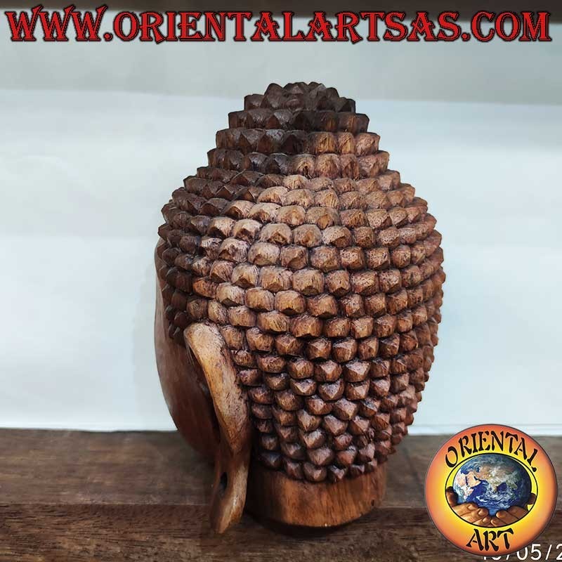 Tête Bouddha Bois Suar 23 cm Sculptée Main Indonésie