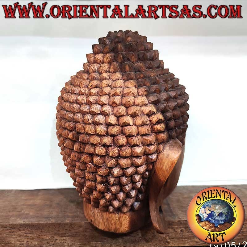 Buddha Head Suar Wood 23 cm Hand Carved Indonesia