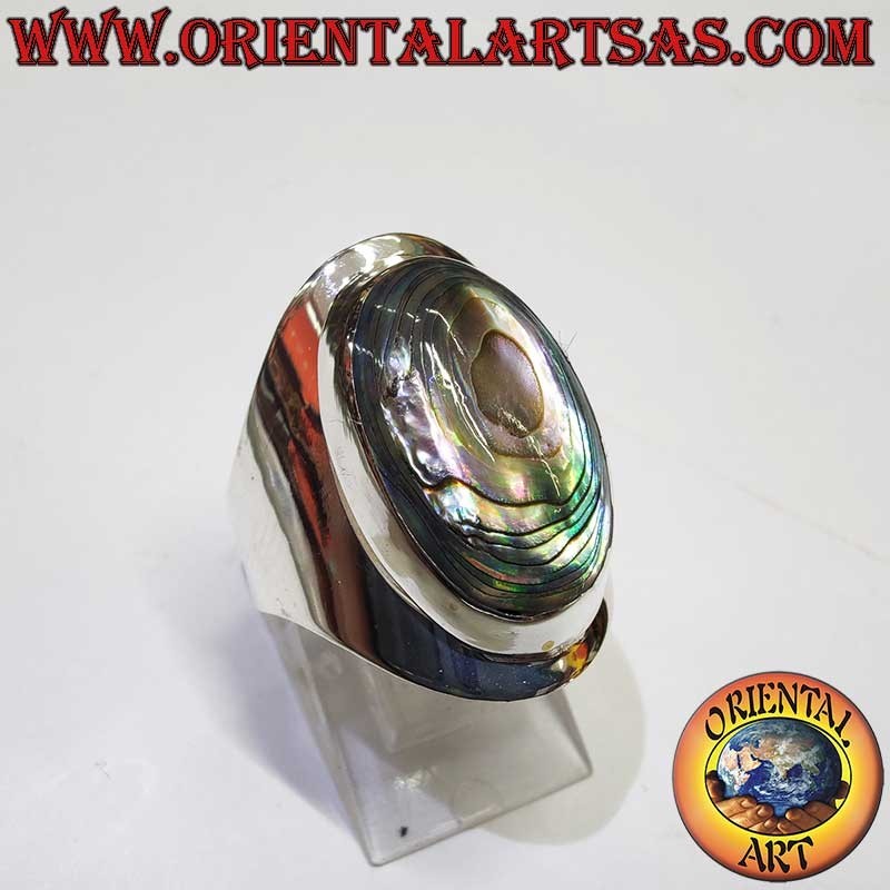 Bague Argent 925 Ormeau Paua Ovale Large Bande 24 mm